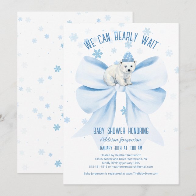 We Can Bearly Wait Winter Polar Bear Baby Shower Invitation (Front/Back)