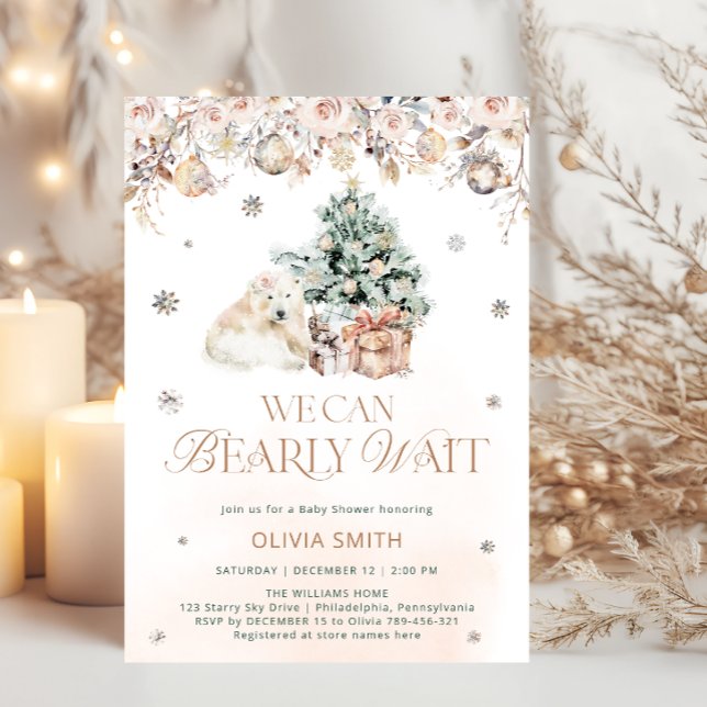 We Can Bearly Wait Winter Polar Bear Baby Shower Invitation (Creator Uploaded)