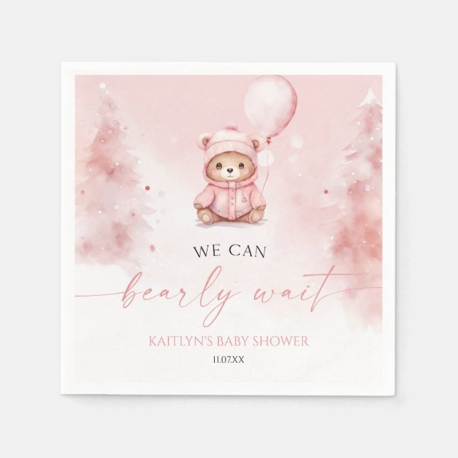 We Can Bearly Wait Winter Teddy Bear Baby Shower Napkins (Front)