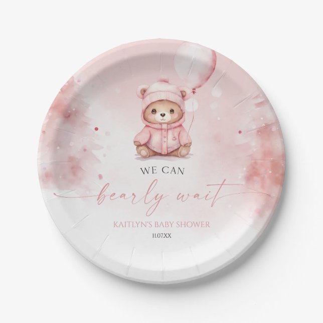We Can Bearly Wait Winter Teddy Bear Baby Shower Paper Plates (Front)