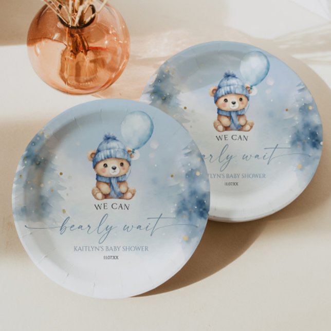 We Can Bearly Wait Winter Teddy Bear Baby Shower Paper Plates (Creator Uploaded)