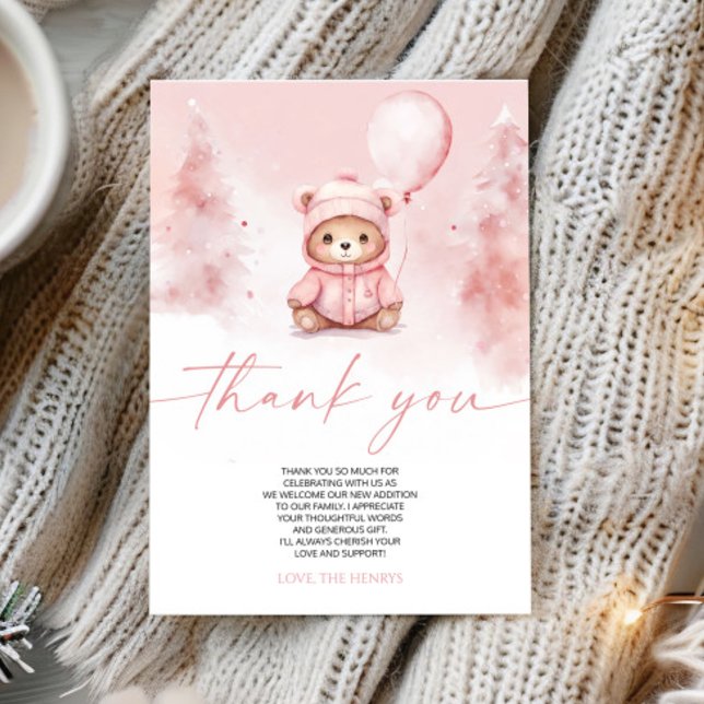 We Can Bearly Wait Winter Teddy Bear Baby Shower Thank You Card (Creator Uploaded)