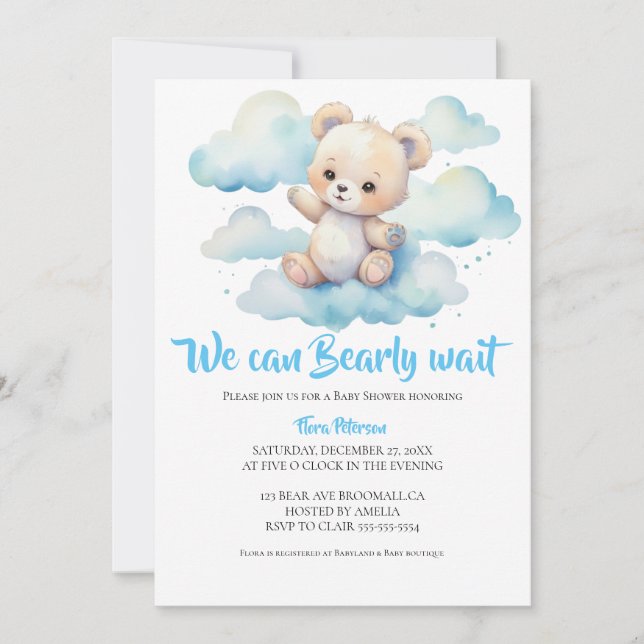 We can Bearly wait woodland baby bear shower  Invitation (Front)