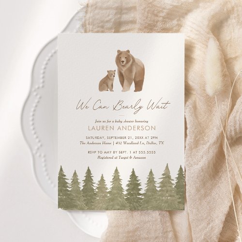 We Can Bearly Wait Woodland Baby Shower Invitation