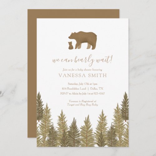 We Can Bearly Wait Woodland Baby Shower Invitation