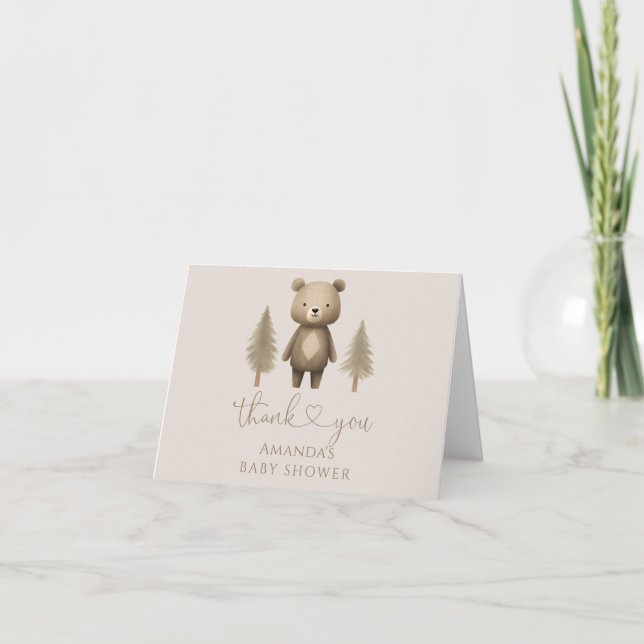 We Can Bearly Wait Woodland Bear Baby Shower  Thank You Card (Front)