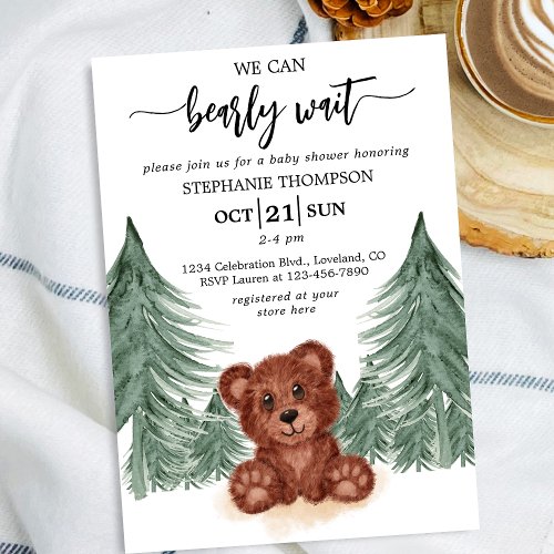 We Can Bearly Wait Woodland Forest Baby Shower Invitation