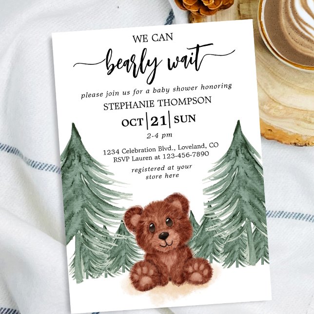 We Can Bearly Wait Woodland Forest Baby Shower Invitation (Creator Uploaded)