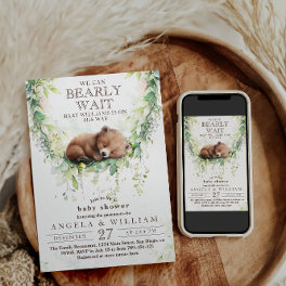 We can Bearly Wait Woodland Greenery Baby Shower Invitation