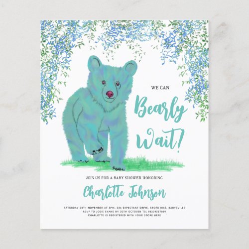 We Can Bearly Wait Woodland Teal Bear 