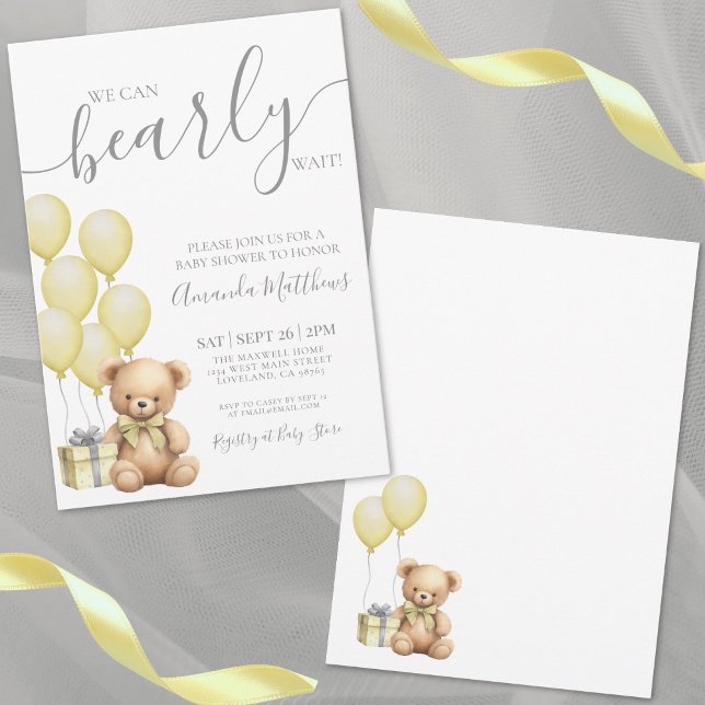 We Can Bearly Wait Yellow Bear Baby Shower Invitation (We Can Bearly Wait Yellow Bear Baby Shower Invitation)