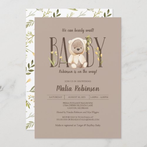 We Can Bearly Wait Yellow Teddy Bear Baby Shower  Invitation