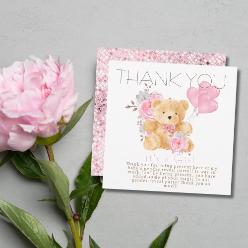 We can Bearly wiat Gender Reveal Party Its a Girl Thank You Card
