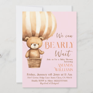 We Can Beary Wait Bear Pink Girl Baby Shower Invitation
