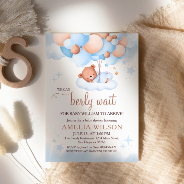 We Can Berly Wait Bear on Cloud Blue  Invitation (Creator Uploaded)