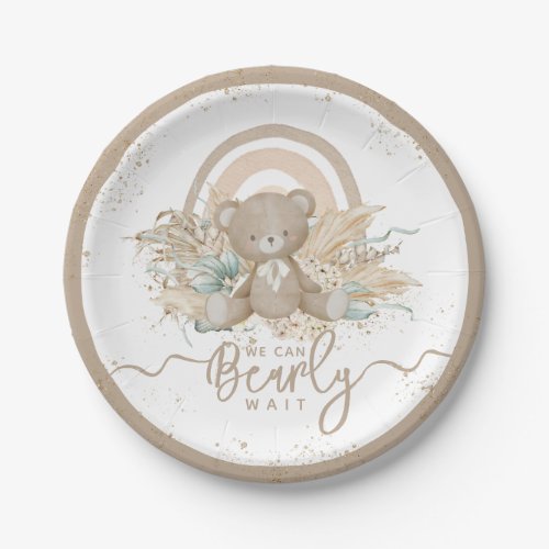We can Berly wait Boho Bear Baby Shower Paper Plates
