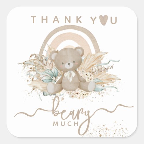 We can Berly wait Boho Bear Baby Shower Thank  Square Sticker