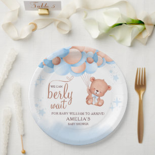 We Can Berly Wait Teddy Bear Balloon Baby Shower Paper Plates