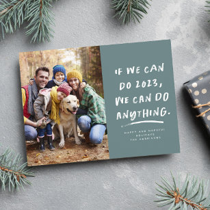 We can do anything Christmas photo teal Holiday Card