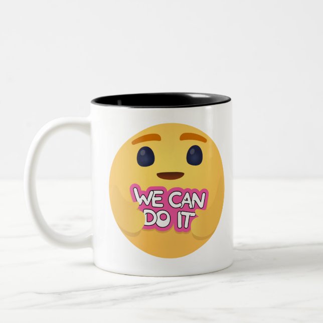 We Can Do It Care Emojis Two-Tone Coffee Mug (Left)