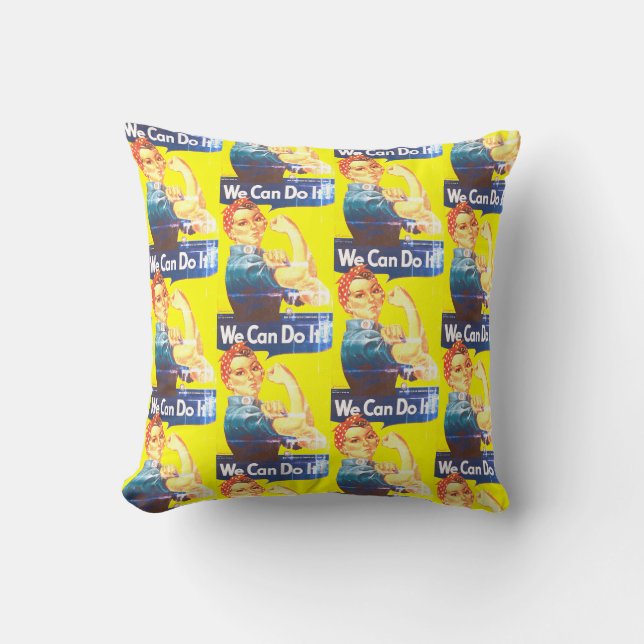 We Can Do It Faded Pattern Throw Pillow (Front)