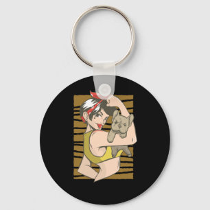 We Can Do It Girl Activist with Cute Puppy Keychain