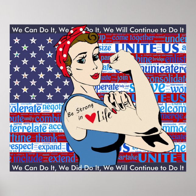 "We Can Do It" Patriotic Woman Poster with Flag (Front)
