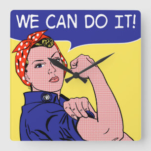 We Can Do It! Rosie the Riveter Pop Art Remix Square Wall Clock