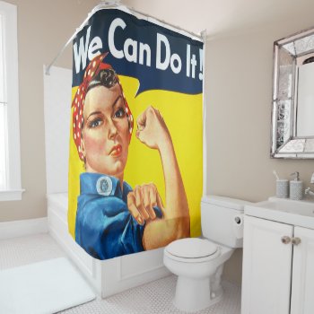 We Can Do It War Propaganda Rosie The Riveter Shower Curtain by Zazilicious at Zazzle