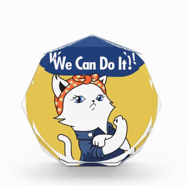We Can Do It! White Cat Rosie the Riveter Acrylic Award (Front)