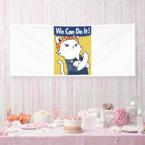 We Can Do It White Cat Rosie the Riveter Banner