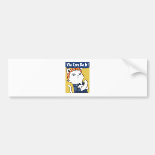 We Can Do It! White Cat Rosie the Riveter Bumper Sticker