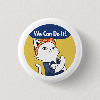 We Can Do It! White Cat Rosie the Riveter Button