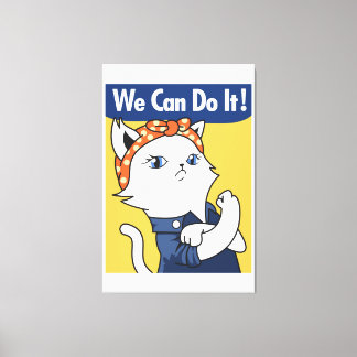 We Can Do It! White Cat Rosie the Riveter Canvas Print