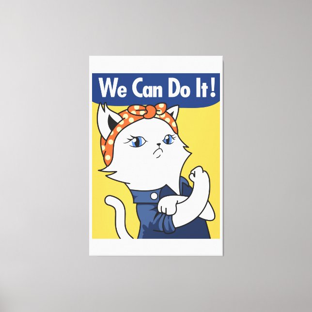 We Can Do It! White Cat Rosie the Riveter Canvas Print (Front)