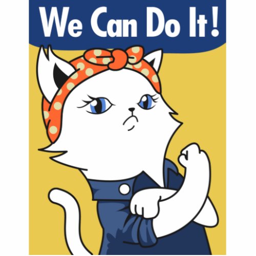 We Can Do It White Cat Rosie the Riveter Cutout
