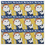 We Can Do It! White Cat Rosie the Riveter Fabric