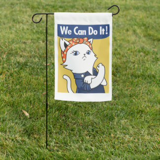 We Can Do It! White Cat Rosie the Riveter Garden Flag