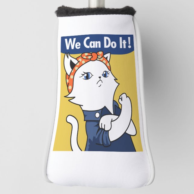 We Can Do It! White Cat Rosie the Riveter Golf Head Cover (Rotate 90)
