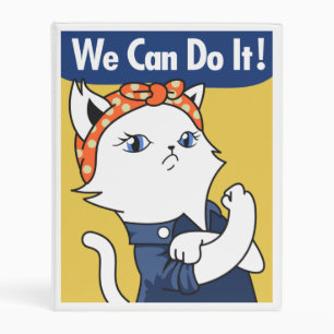 We Can Do It! White Cat Rosie the Riveter Mini Binder