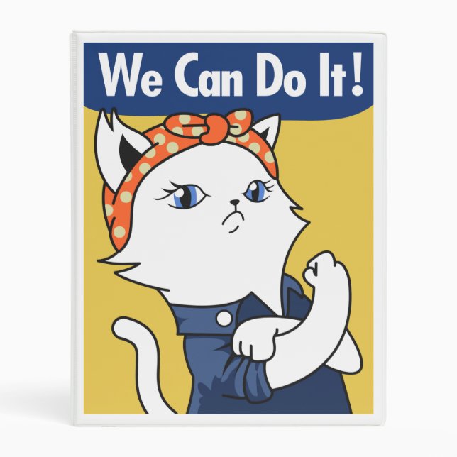 We Can Do It! White Cat Rosie the Riveter Mini Binder (Front)