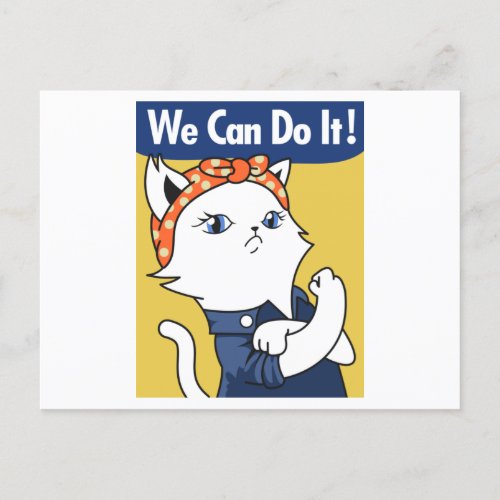 We Can Do It White Cat Rosie the Riveter Postcard