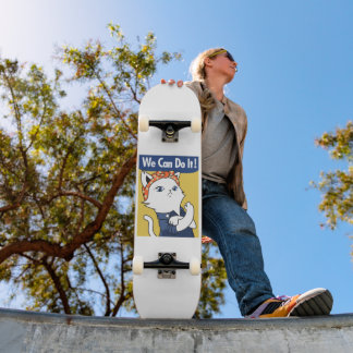 We Can Do It! White Cat Rosie the Riveter Skateboard