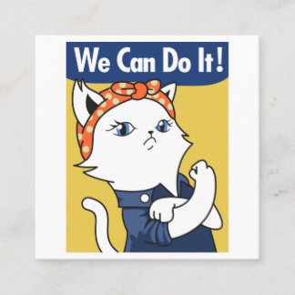 We Can Do It! White Cat Rosie the Riveter Square Business Card