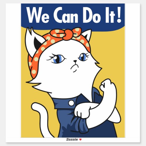 We Can Do It White Cat Rosie the Riveter Sticker