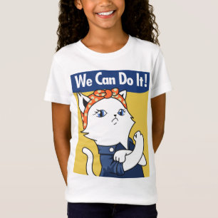 We Can Do It! White Cat Rosie the Riveter T-Shirt