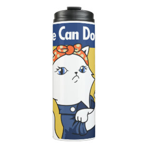 We Can Do It! White Cat Rosie the Riveter Thermal Tumbler