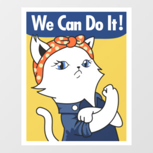 We Can Do It! White Cat Rosie the Riveter Wall Decal