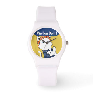 We Can Do It! White Cat Rosie the Riveter Watch