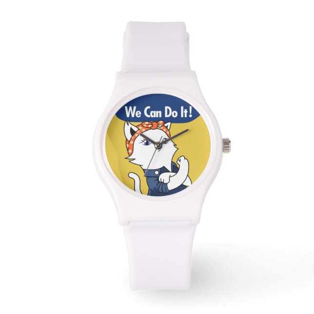 We Can Do It! White Cat Rosie the Riveter Watch (Front)